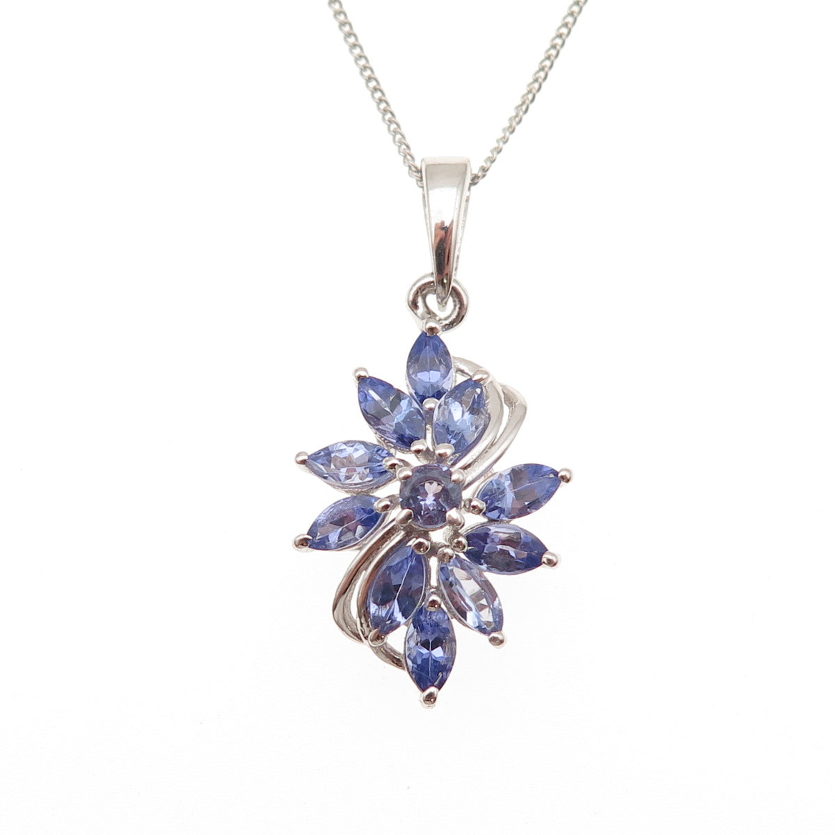 Chuck Clemency Sterling Silver Real Tanzanite Floral Cuban Chain Necklace 20"