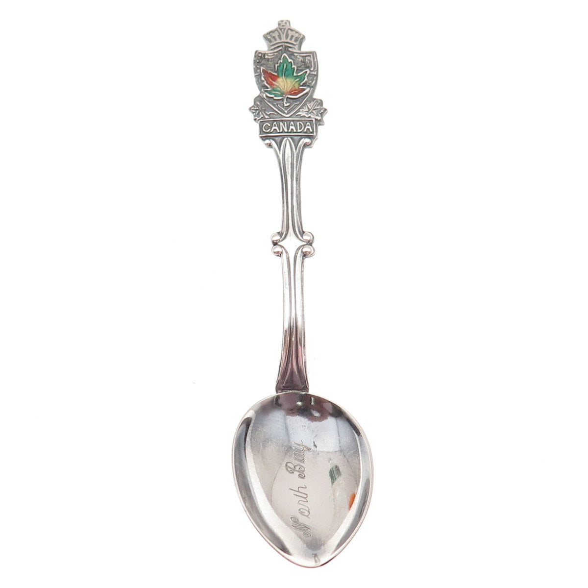 ECCO 925 Sterling Silver Antique Art Deco Enamel Canada Maple Leaf Coffee Spoon