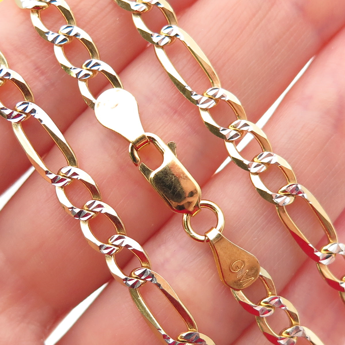 P. LUX 925 Sterling Silver 2-Tone Italy Diamond-Cut Figaro Chain Necklace 20"