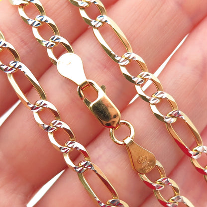 P. LUX 925 Sterling Silver 2-Tone Italy Diamond-Cut Figaro Chain Necklace 20"