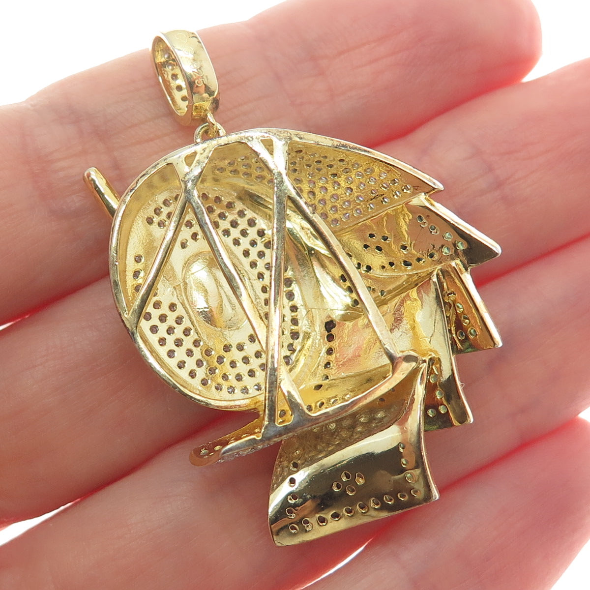 925 Sterling Silver Gold Plated White & Green C Z Roll of Money Pendant