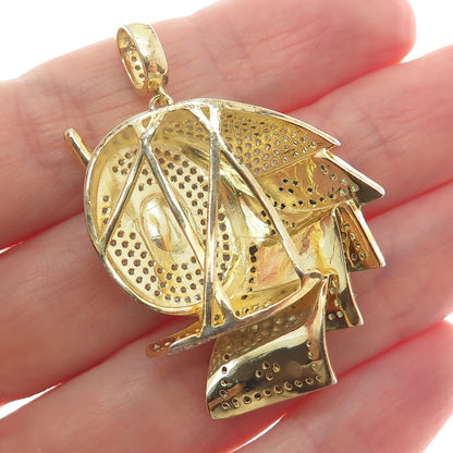 925 Sterling Silver Gold Plated White & Green C Z Roll of Money Pendant