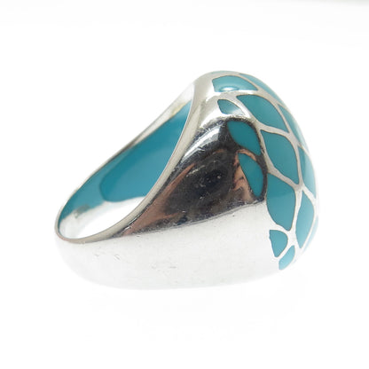 925 Sterling Silver Turquoise-Color Enamel Statement Dome Ring Size 11.25