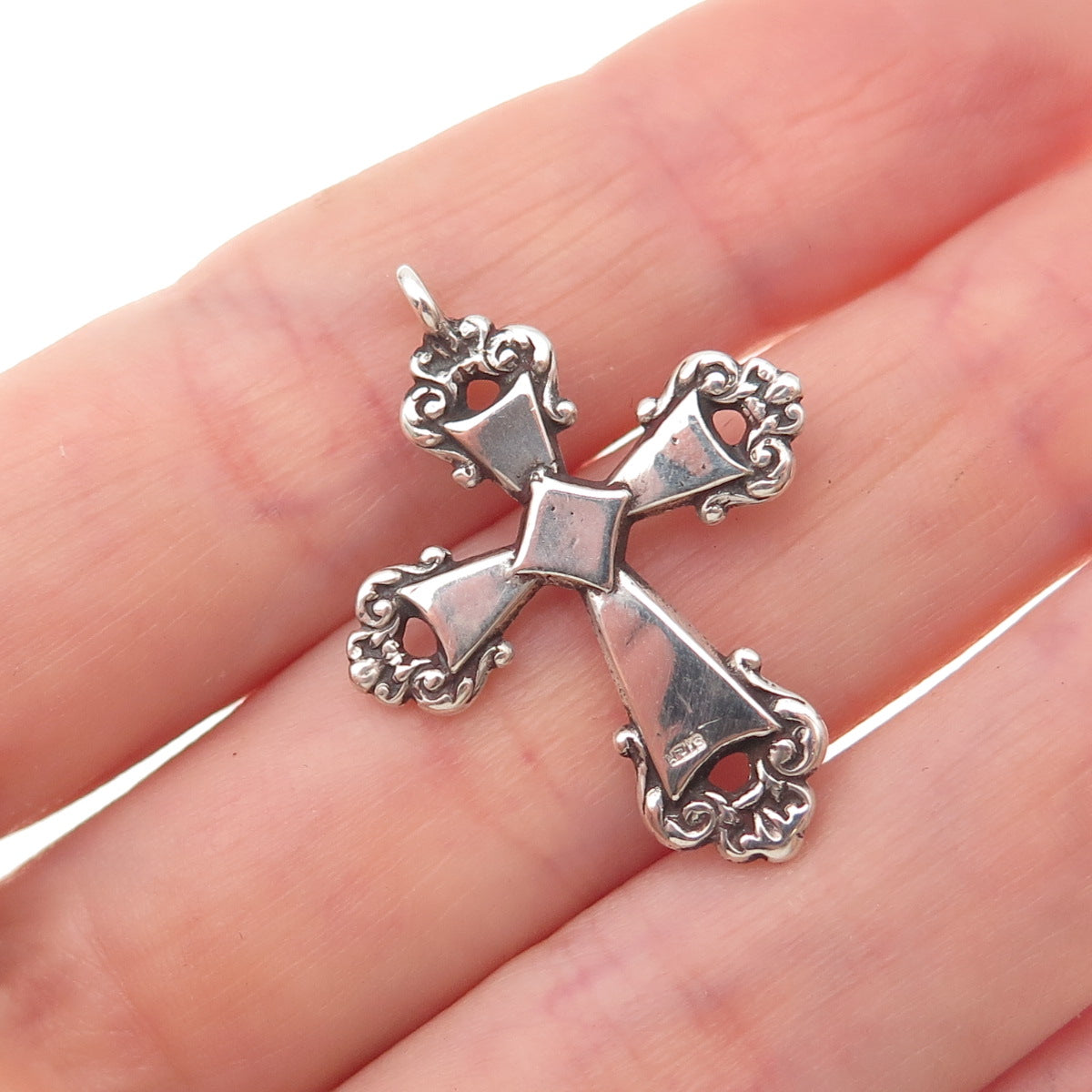 925 Sterling Silver Antique Art Deco Cross Oxidized Charm Pendant