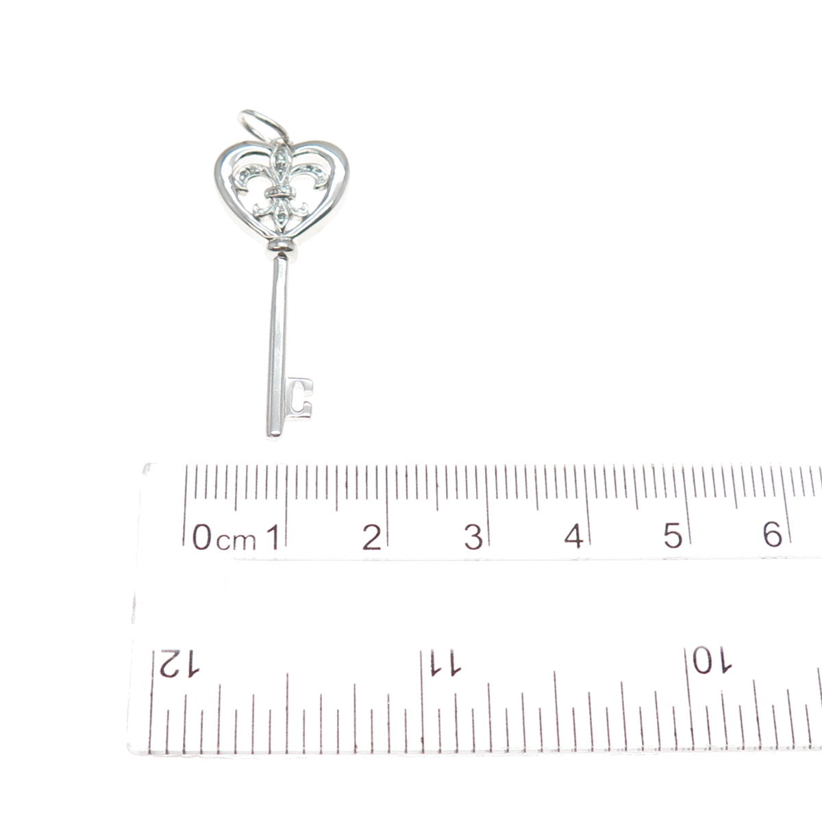 925 Sterling Silver Real Round-Cut Diamond Fleur de Lis Key Charm Pendant