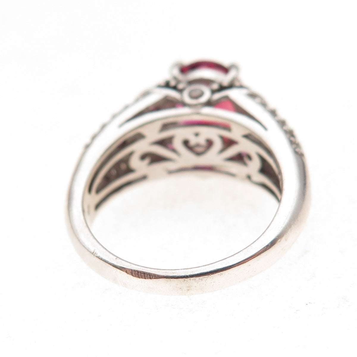 925 Sterling Silver Lab-Created Ruby Real White Topaz & Amethyst Ring Size 6