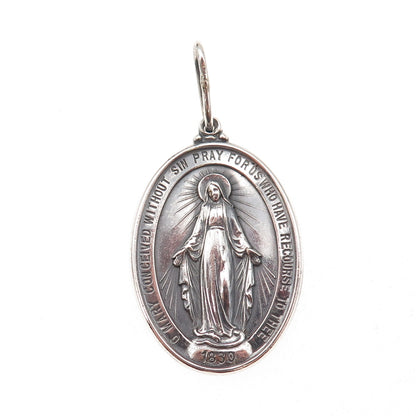 Rand & Paseka 925 Sterling Silver Vintage St. Mary Miraculous Oxidized Pendant