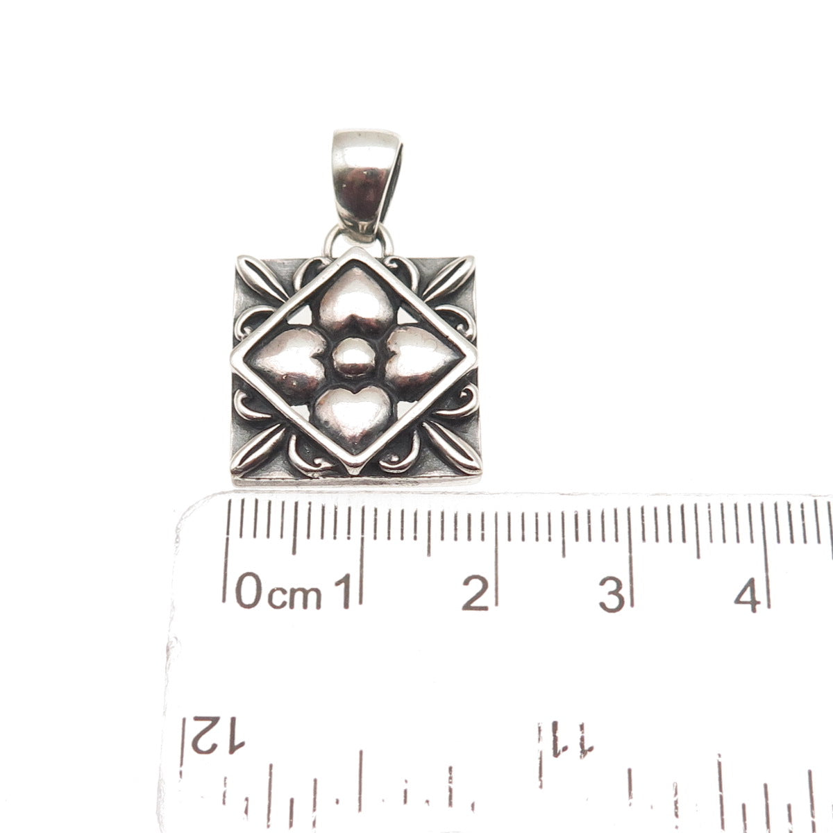 925 Sterling Silver Vintage Modernist Flower Oxidized Charm Pendant