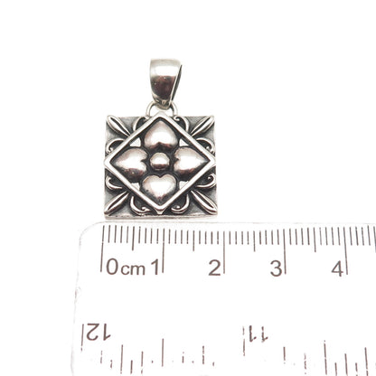 925 Sterling Silver Vintage Modernist Flower Oxidized Charm Pendant