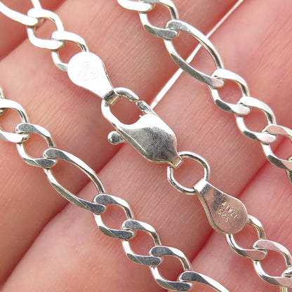 925 Sterling Silver Vintage Italy Figaro Chain Necklace 20"