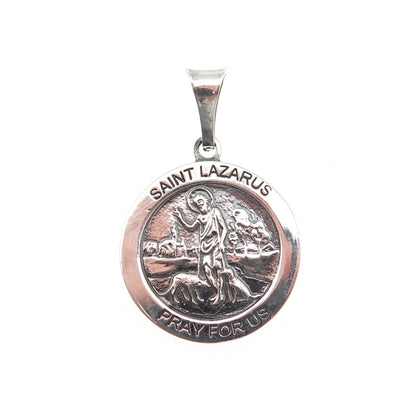 925 Sterling Silver Vintage Italy Saint Lazarus Religious Oxidized Charm Pendant