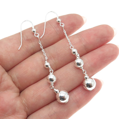 925 Sterling Silver Beaded Chain Dangling Earrings