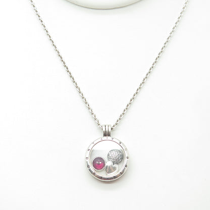 PANDORA 925 Sterling Silver Lab-Created Ruby Charm Locket Pendant Necklace 24"