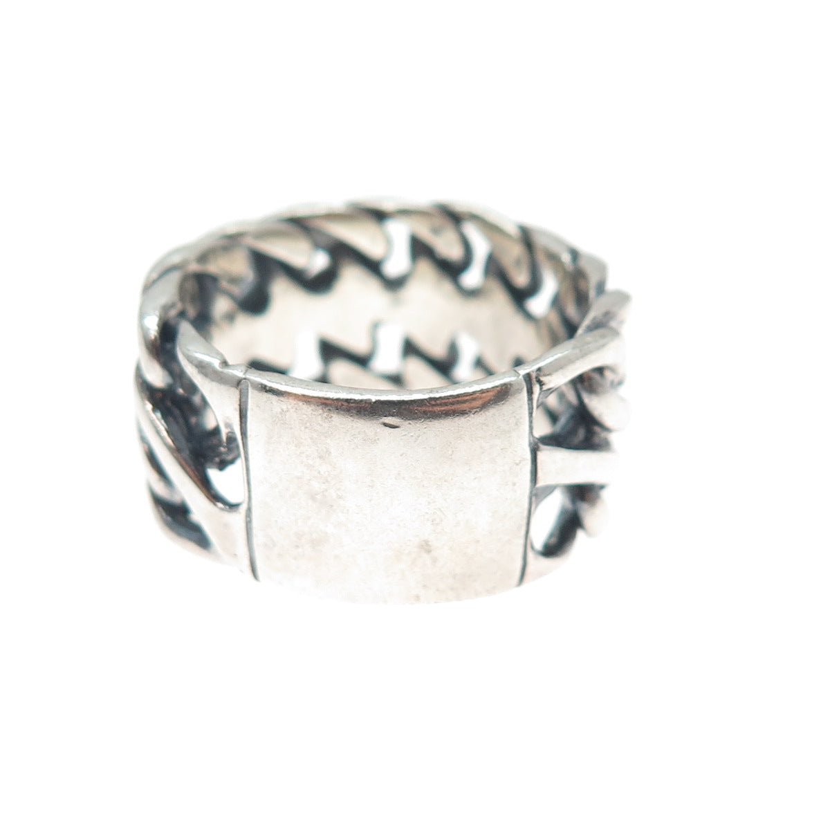 925 Sterling Silver Vintage Serpentine Link Oxidized Wide Band Ring Size 9.25