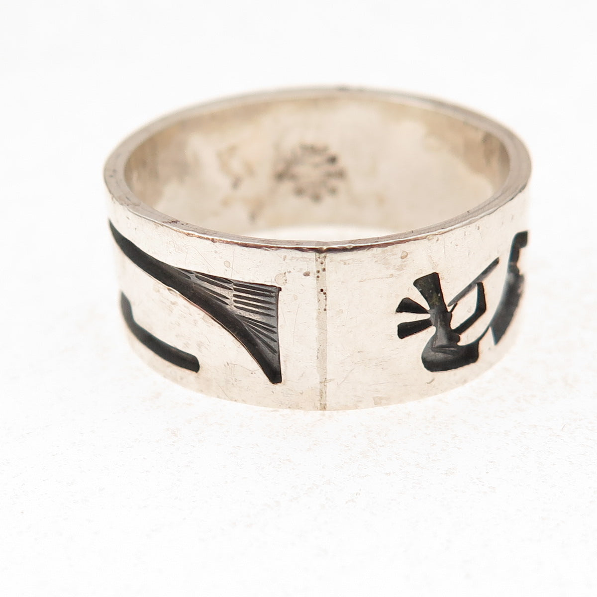 Gene Pooyouma Old Pawn 925 Sterling Silver Vintage Kokopelli Ring Size 11.75