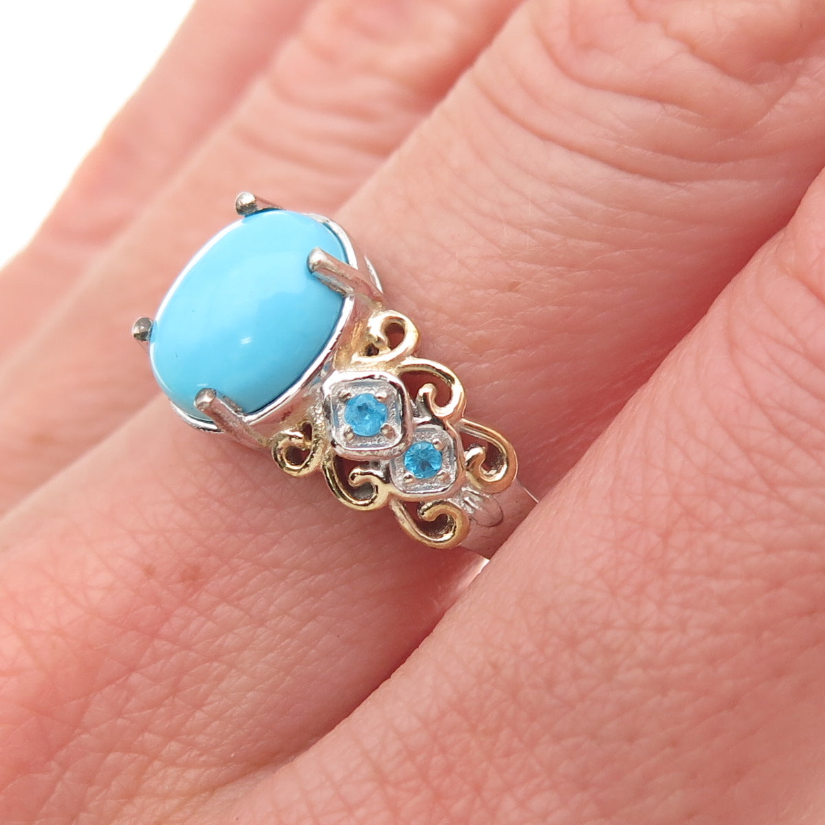 Chuck Clemency Sterling Silver 2-Tone Real Turquoise & Apatite Ring Size 8.25