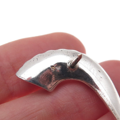 925 Sterling Silver Vintage Horn Oxidized Tie Tack / Lapel Pin