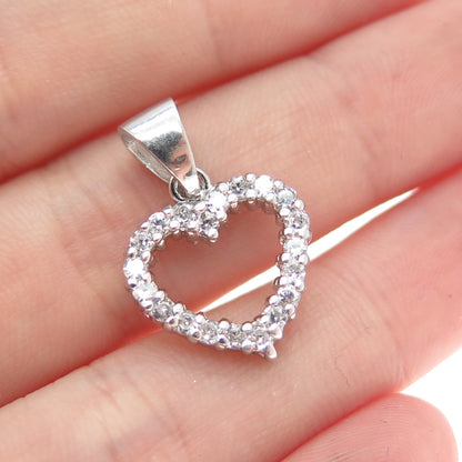925 Sterling Silver Round-Cut C Z Heart Minimalist Charm Pendant