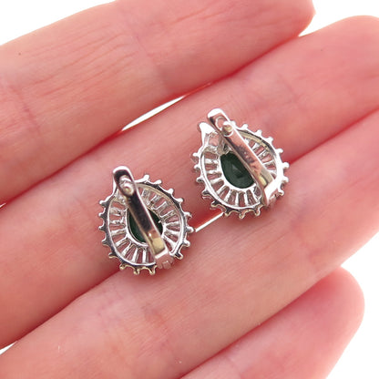 925 Sterling Silver Green & White C Z Teardrop Earrings