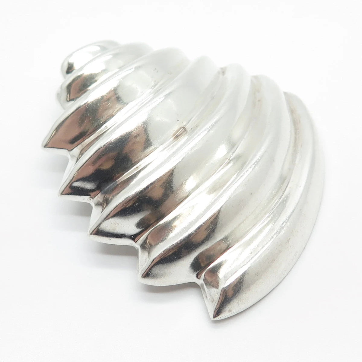 925 Sterling Silver Vintage Mexico Ribbed Modernist Pin Brooch / Pendant