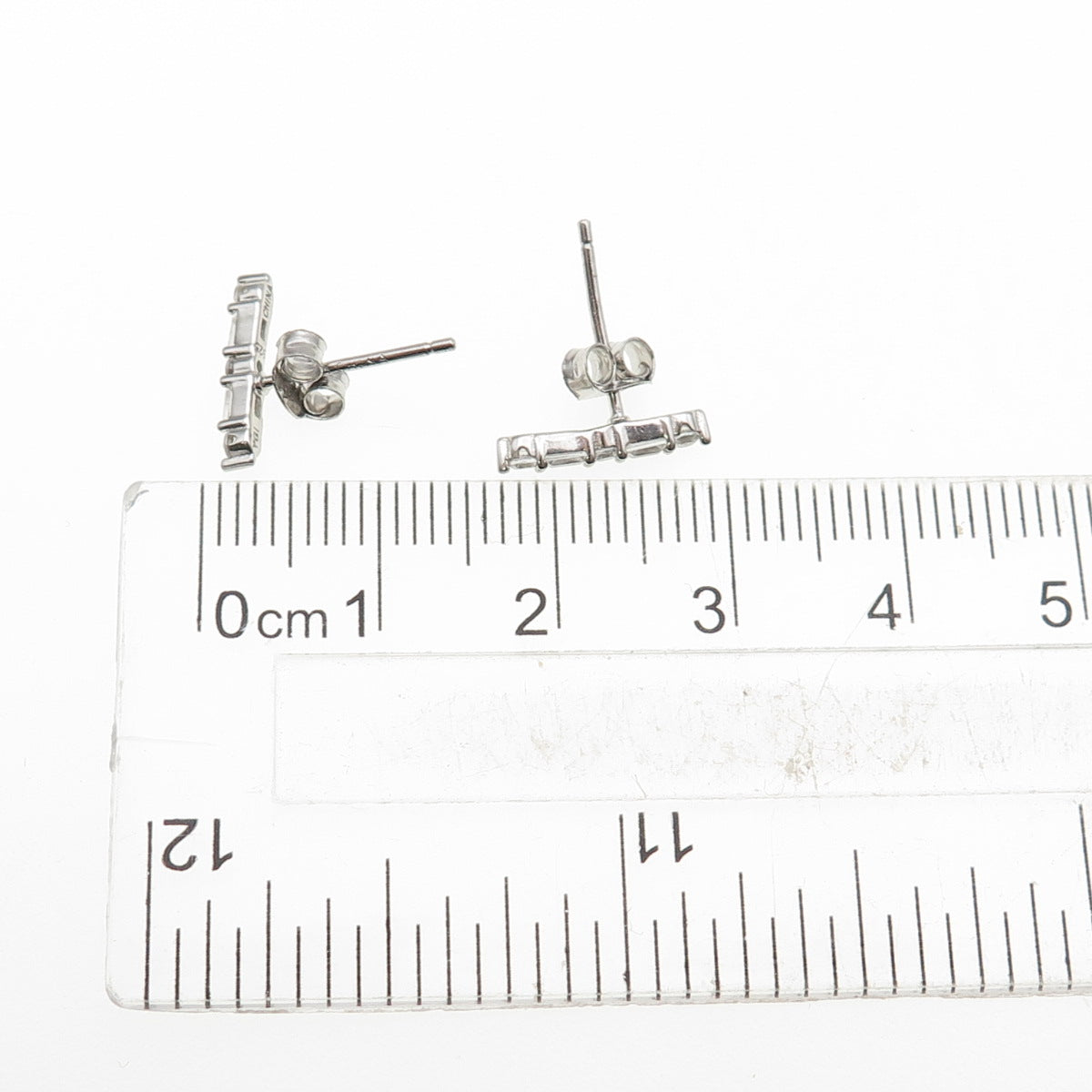 925 Sterling Silver Round & Emerald-Cut C Z Bar Earrings