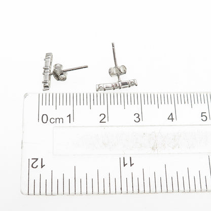 925 Sterling Silver Round & Emerald-Cut C Z Bar Earrings