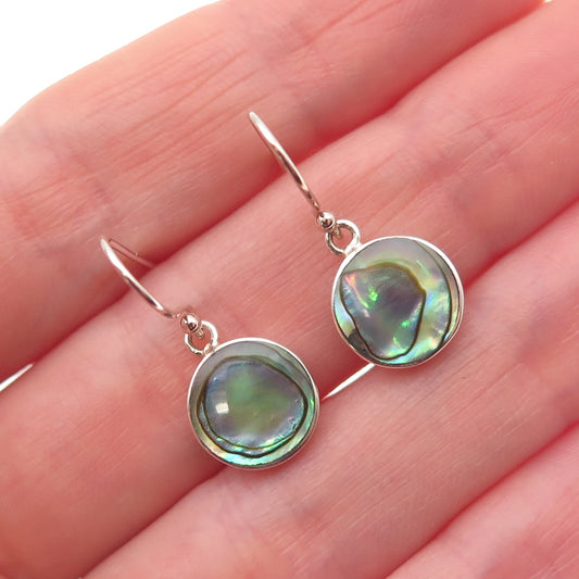 925 Sterling Silver Vintage Real Abalone Shell Dangle Earrings