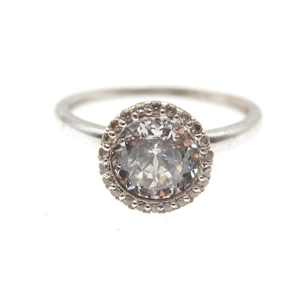 925 Sterling Silver Round-Cut C Z Engagement Ring Size 7