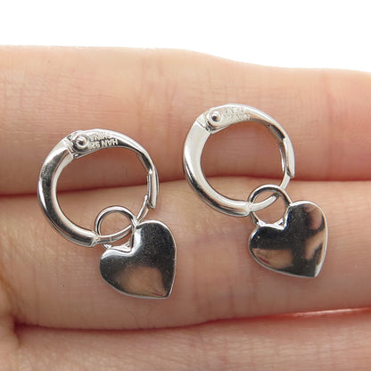 HAN 925 Sterling Silver Heart Tag Charm Hoop Earrings