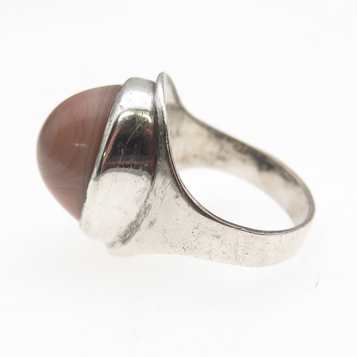 925 Sterling Silver Vintage Real Agate Modernist Oxidized Ring Size 7