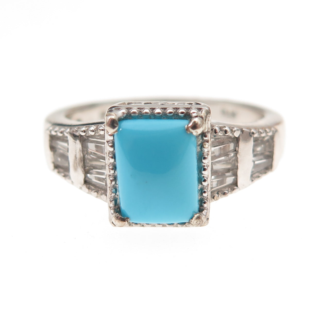 Chuck Clemency 925 Sterling Silver Real Turquoise & White Topaz Ring Size 8.25