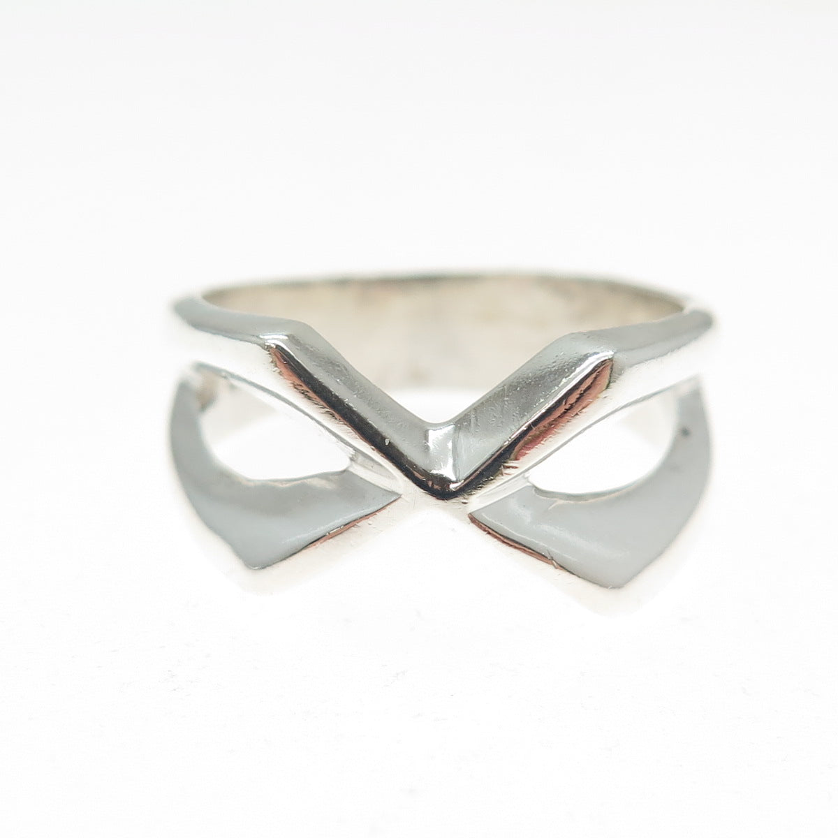 925 Sterling Silver Vintage Mexico Modernist Letter X Crisscross Ring Size 8.25