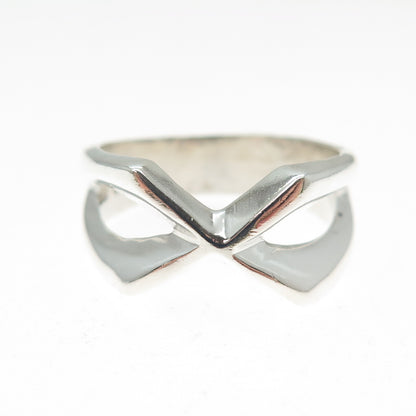 925 Sterling Silver Vintage Mexico Modernist Letter X Crisscross Ring Size 8.25