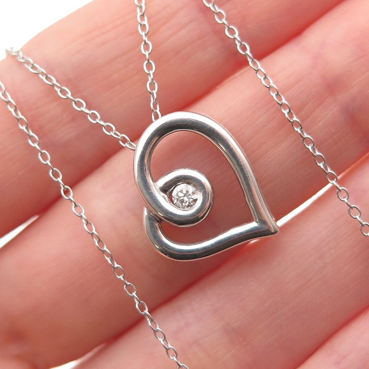 Kendra Scott 925 Sterling Silver Real Diamond Heart Cable Chain Necklace 18"