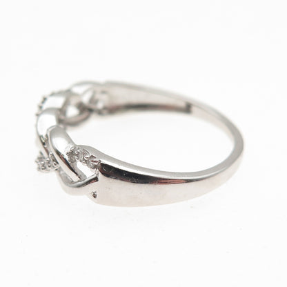 925 Sterling Silver Real Round-Cut Diamond Woven Ring Size 7.75