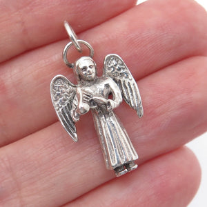 925 Sterling Silver Vintage Christmas Angel Oxidized 3D Charm Pendant