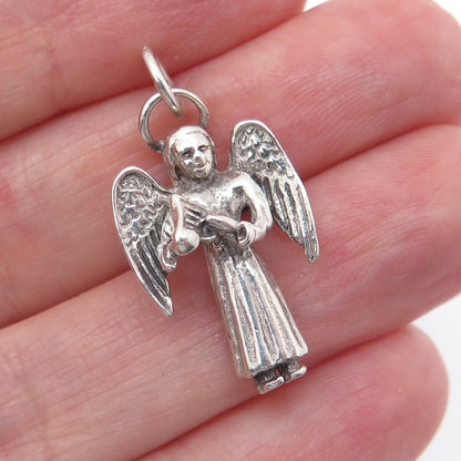 925 Sterling Silver Vintage Christmas Angel Oxidized 3D Charm Pendant