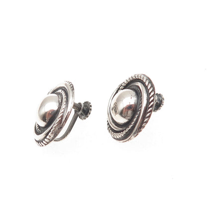 925 Sterling Silver Antique Art Deco Twisted Nest Oxidized Screw Back Earrings