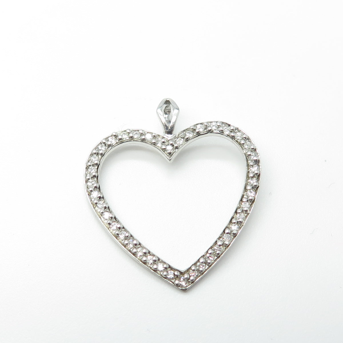 925 Sterling Silver Round-Cut White C Z Open Heart Pendant