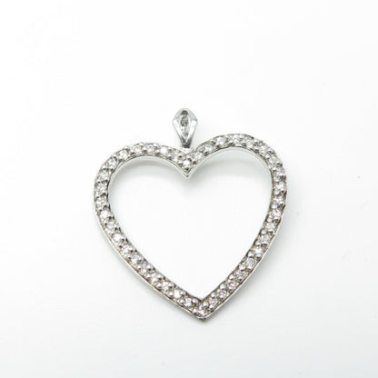 925 Sterling Silver Round-Cut White C Z Open Heart Pendant