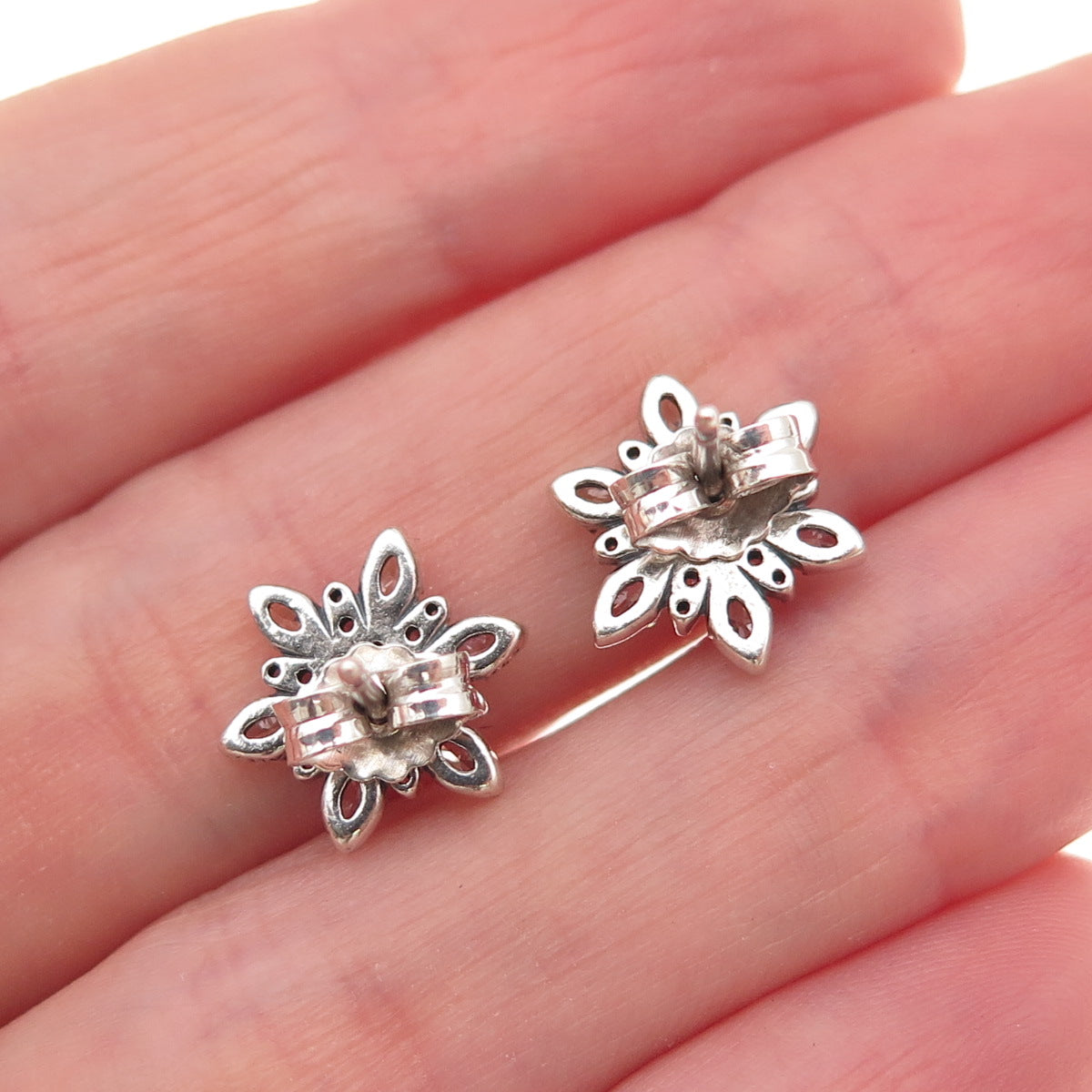 Pandora 925 Sterling Silver White & Blue C Z Sparkling Snowflake Stud Earrings