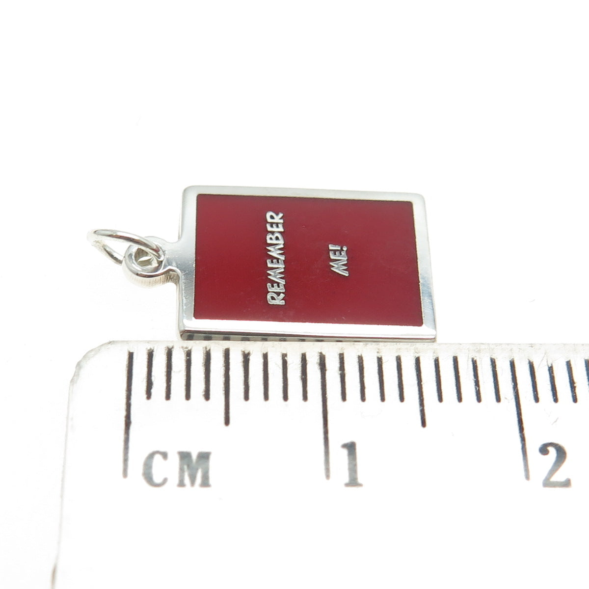 925 Sterling Silver Red Enamel "Remember Me!" Minimalist Charm Pendant