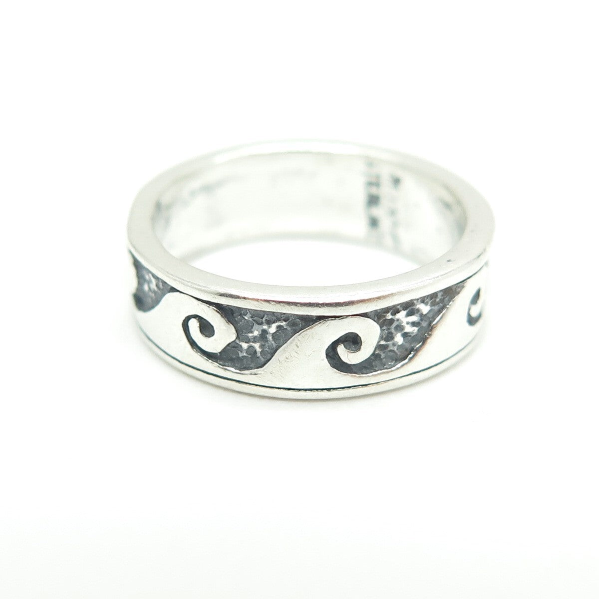 925 Sterling Silver Vintage Water Pattern Band Ring Size 5