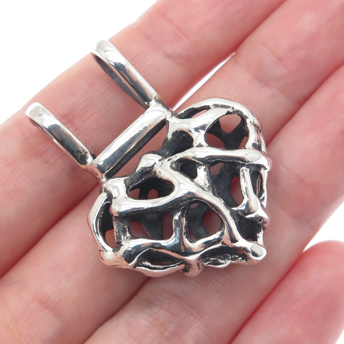 925 Sterling Silver Vintage Modernist Heart Oxidized Slide Pendant