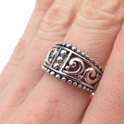 925 Sterling Silver Vintage Swirl Beaded Oxidized Ring Size 6.75
