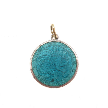 Charles Thomae Sterling Silver Antique Art Deco Enamel St. Christopher Pendant