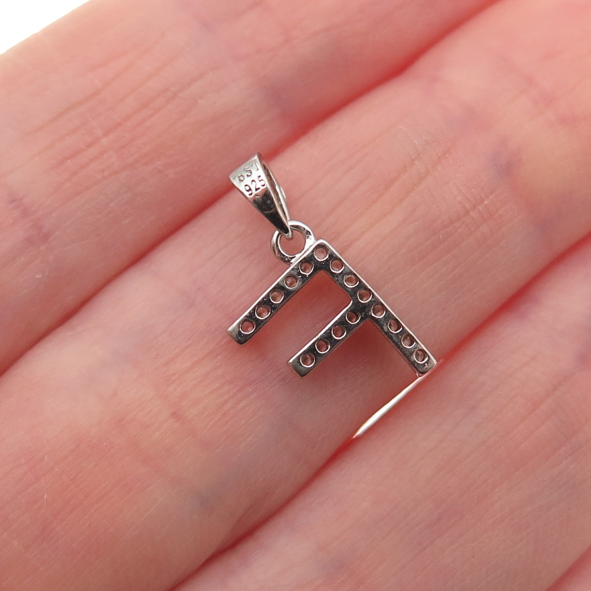 925 Sterling Silver Round-Cut C Z Letter F Initial Mini Charm Pendant