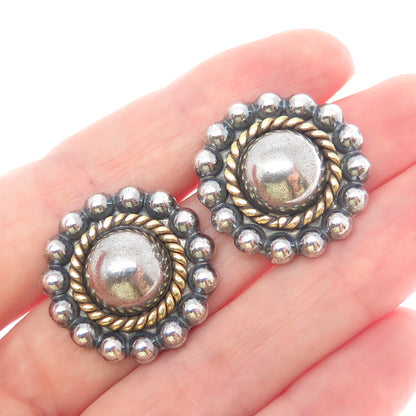 925 Sterling Silver 2-Tone Vintage Mexico Sun Beaded Oxidized Earrings