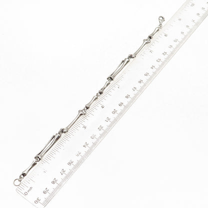925 Sterling Silver Vintage Modernist Bone Link Oxidized Bracelet 8.25"