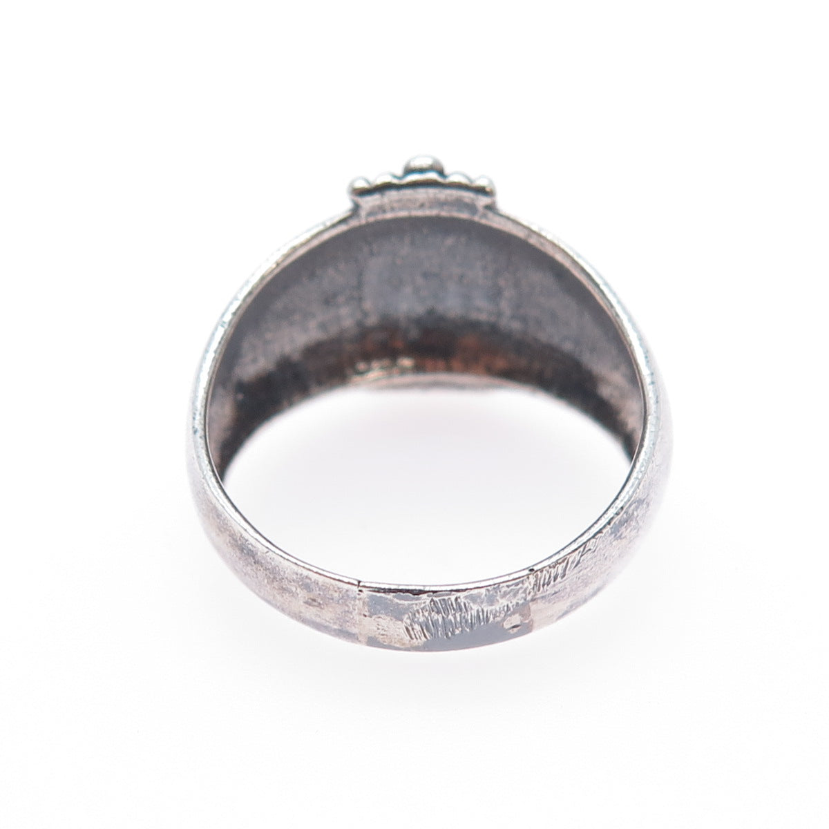 925 Sterling Silver Vintage Modernist Beaded Oxidized Ring Size 9.75